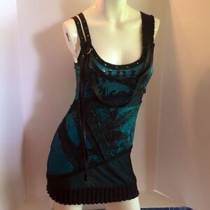 Salvage Brand Turquoise & Black Tunic Top